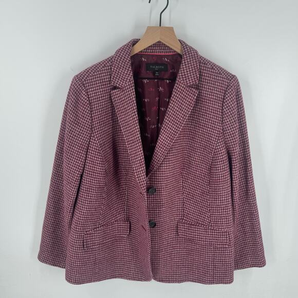 Talbots Pink Houndstooth Print Shetland Wool Two Button Blazer Jacket Size 16W - Picture 9 of 10